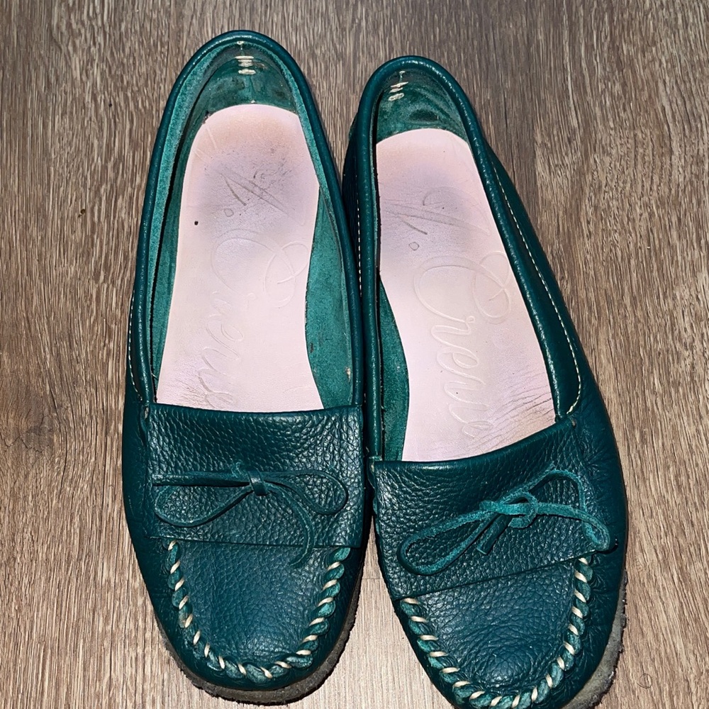 J.Crew amend green unlined leather moccasin slip-on loafers. 7